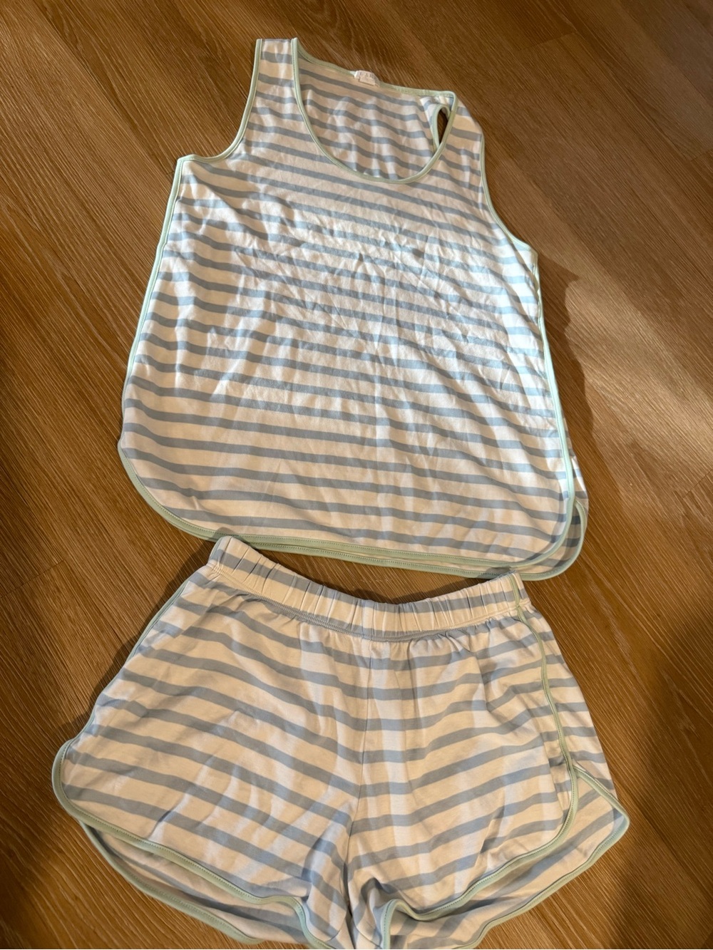 Lake Cotton Pima Tank-Short Set in light blue and white stripes size small